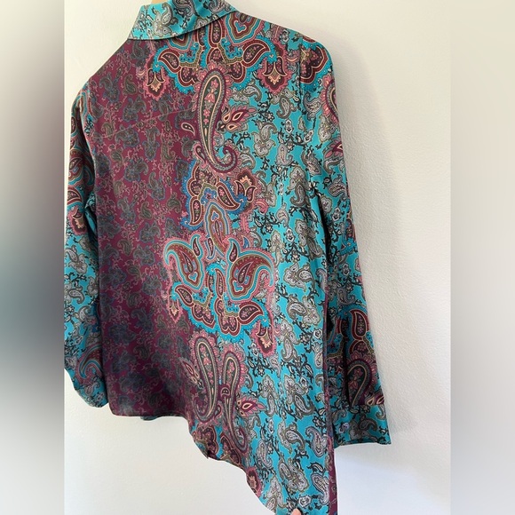 Soft Surroundings Lilit Silk Paisley Pattern Button Up Shirt Size XS Petite - Picture 9 of 10